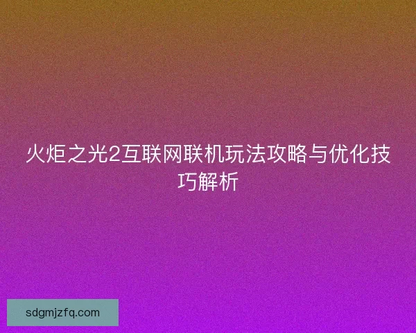 火炬之光2互联网联机玩法攻略与优化技巧解析
