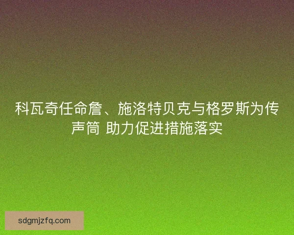 科瓦奇任命詹、施洛特贝克与格罗斯为传声筒 助力促进措施落实 科瓦奇任命詹、施洛特贝克与格罗斯为传声筒 助力促进措施落实