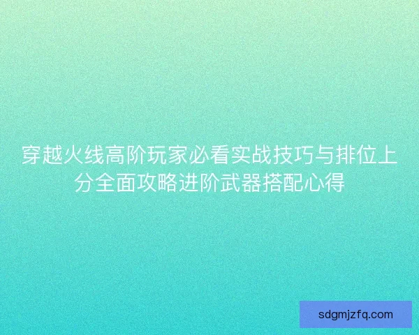 穿越火线高阶玩家必看实战技巧与排位上分全面攻略进阶武器搭配心得